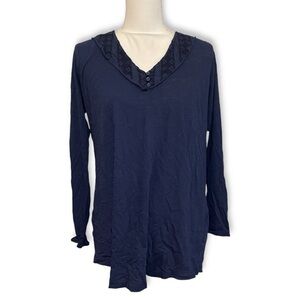 NWOT Navy Blue Soft Knit Stretchy Long Sleeve T Shirt Top V-Neck Caslon New